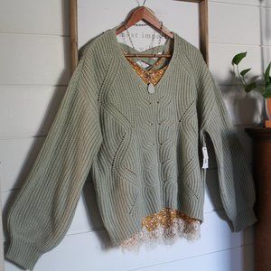 NEW Ultra Flirt Chunky Crop Sweater Sage Green Sweater XL